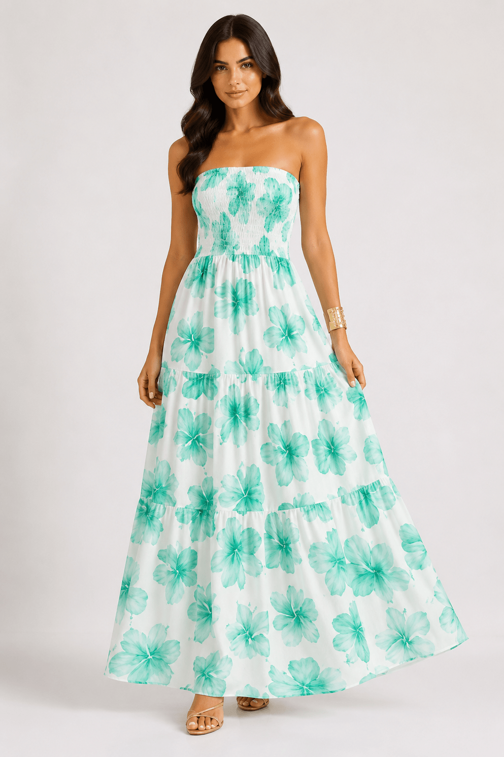 Vestido Longo Lastex Floral - MANUVIC