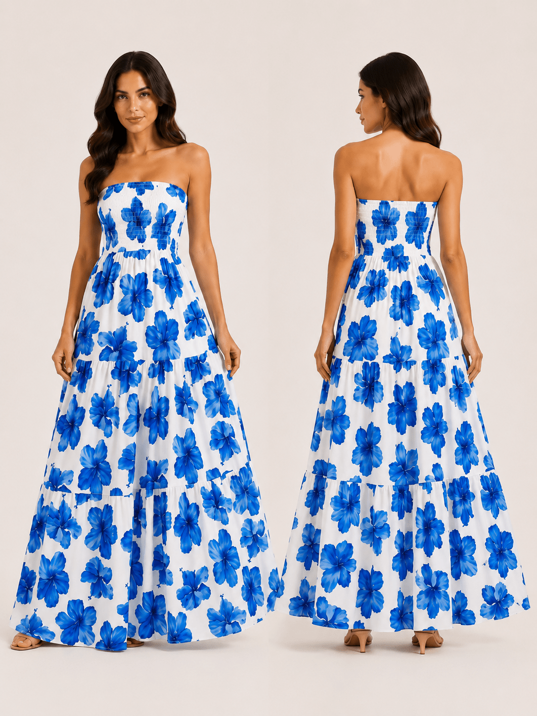 Vestido Longo Lastex Floral - MANUVIC