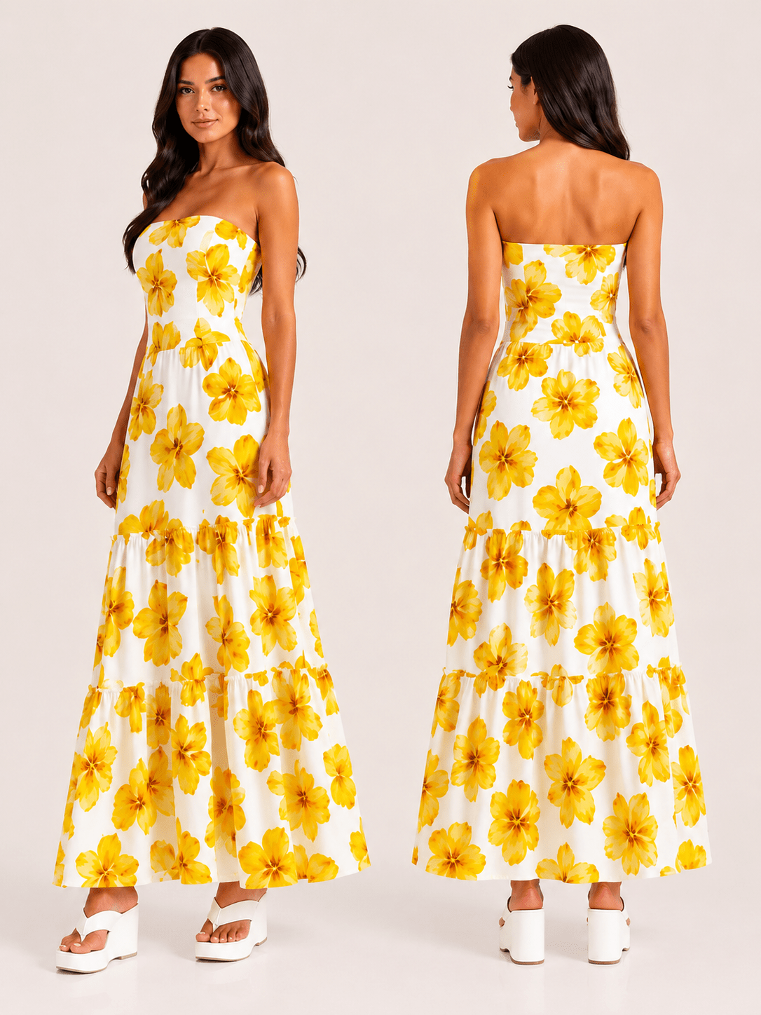 Vestido Longo Lastex Floral - MANUVIC