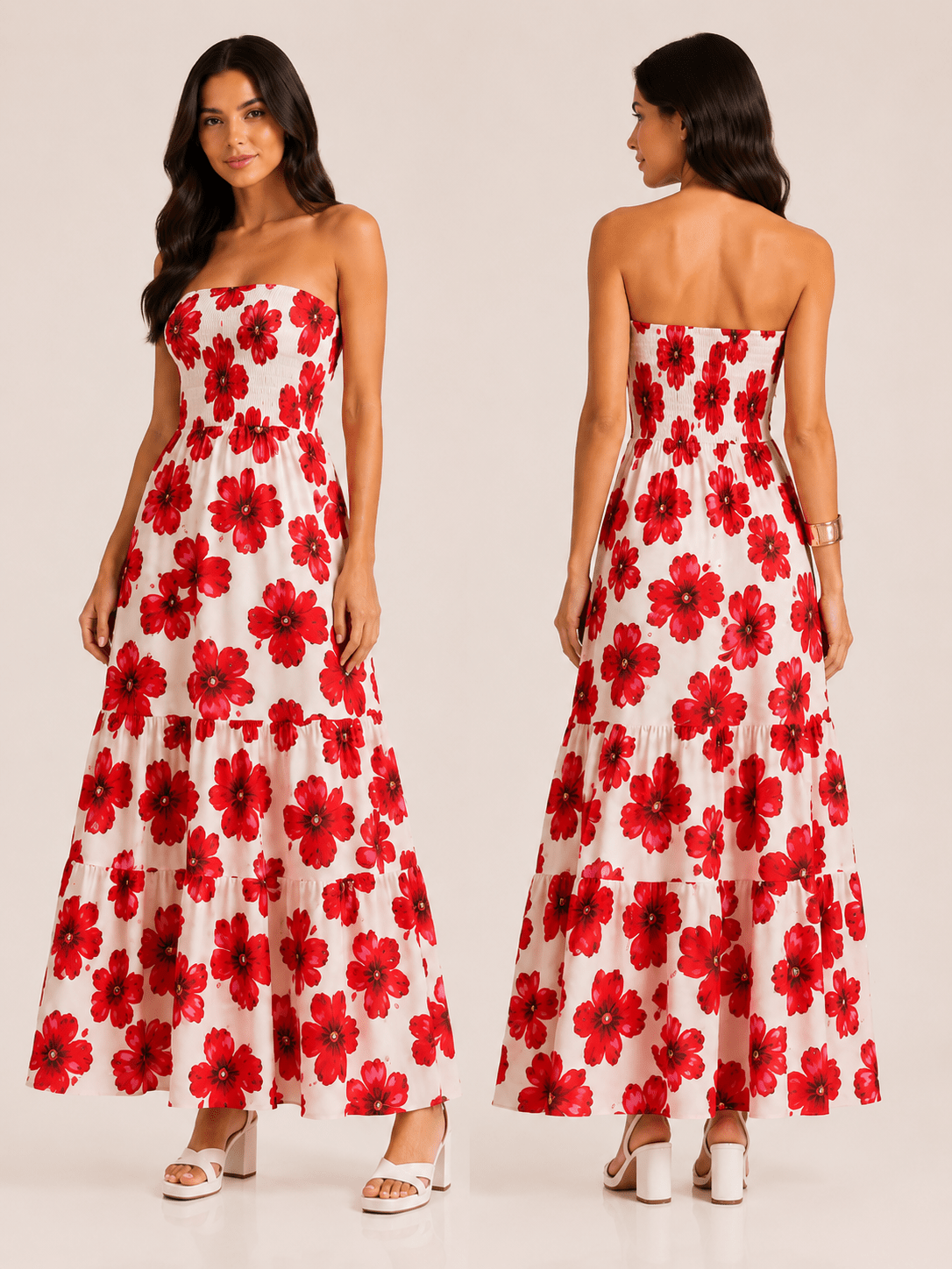 Vestido Longo Lastex Floral - MANUVIC