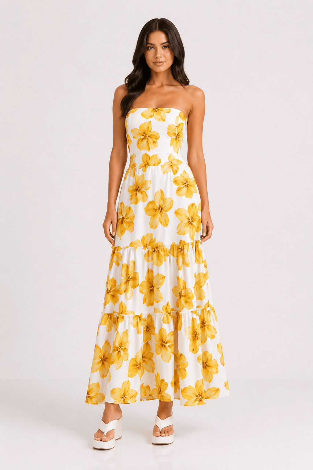 Vestido Longo Lastex Floral - MANUVIC
