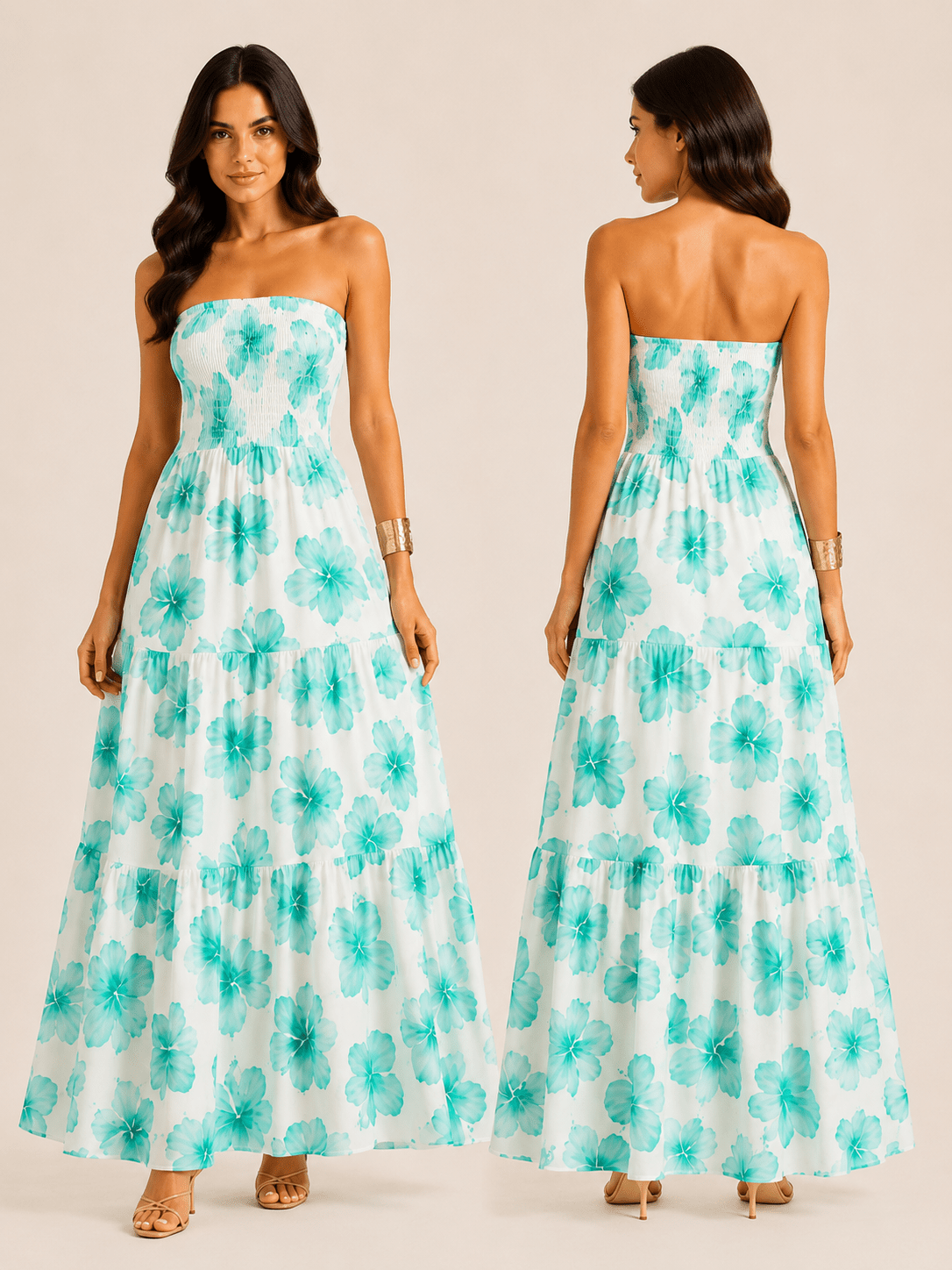 Vestido Longo Lastex Floral - MANUVIC