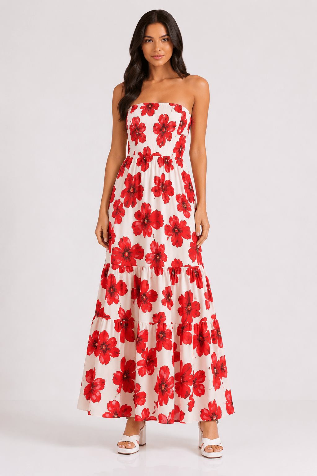 Vestido Longo Lastex Floral - MANUVIC