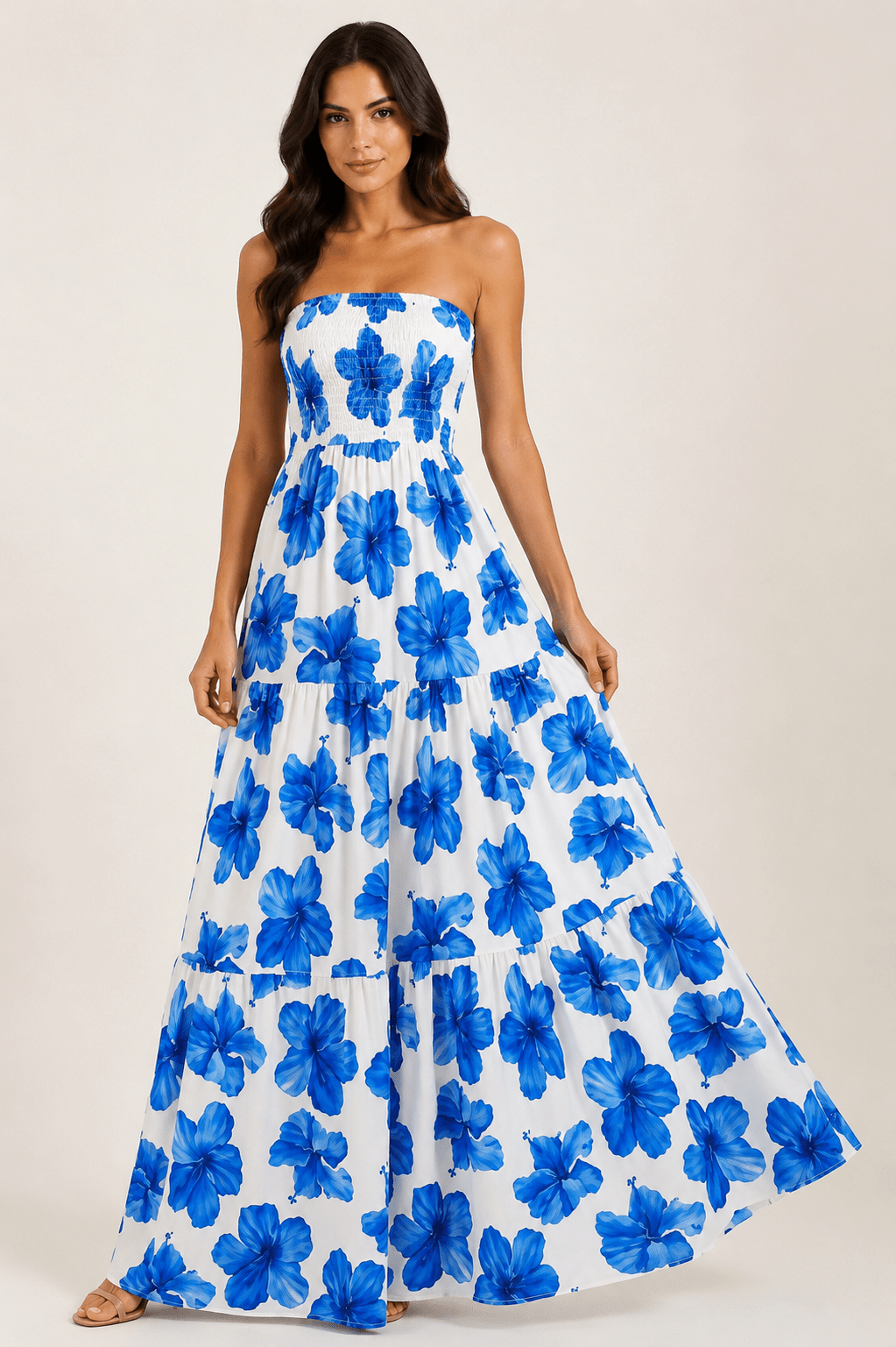 Vestido Longo Lastex Floral - MANUVIC