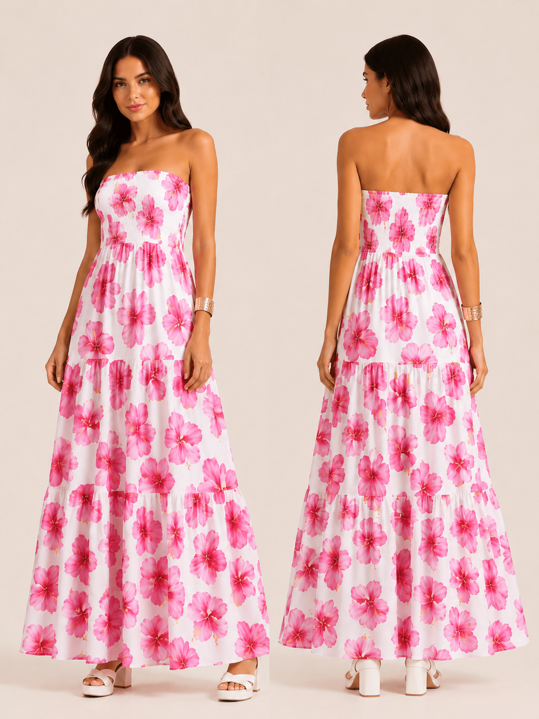 Vestido Longo Lastex Floral - MANUVIC