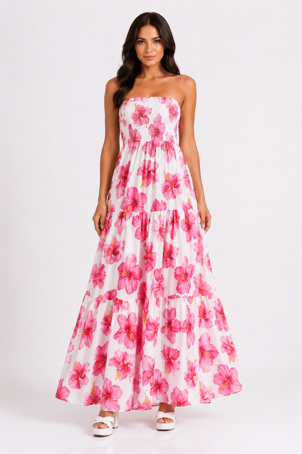 Vestido Longo Lastex Floral - MANUVIC